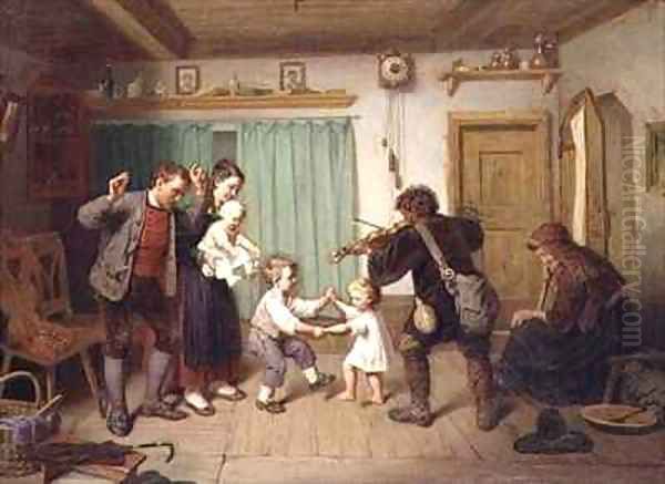 Dancing to the fiddle Oil Painting by Auguste Dircks