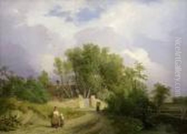 Sommerlandschaft Mit Dorfstrase Oil Painting by Ignaz Raffalt