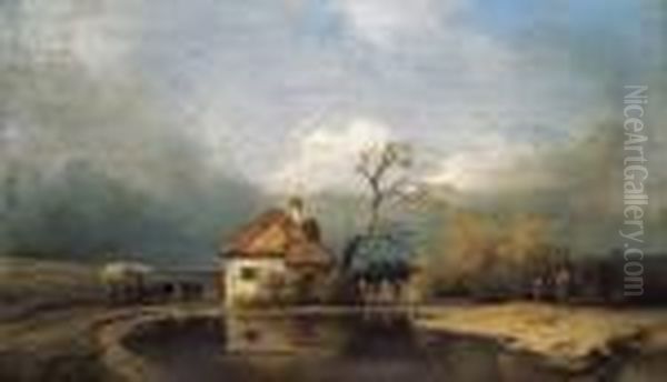 House On The Lakeside Oil Painting by Ignaz Raffalt