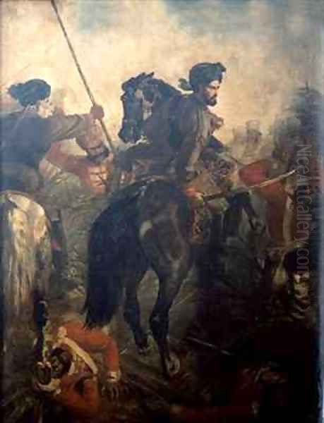 Captain Dighton MacNaghten Probyn 1833-1924 at the Battle of Agra on 10th of October 1857 Oil Painting by Chevalier Louis-William Desanges