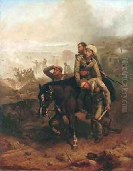 Lieutenant William George Cubitt 1835-1903 earning the Victoria Cross at Lucknow during the Indian Mutiny on 30th June 1857 Oil Painting by Chevalier Louis-William Desanges