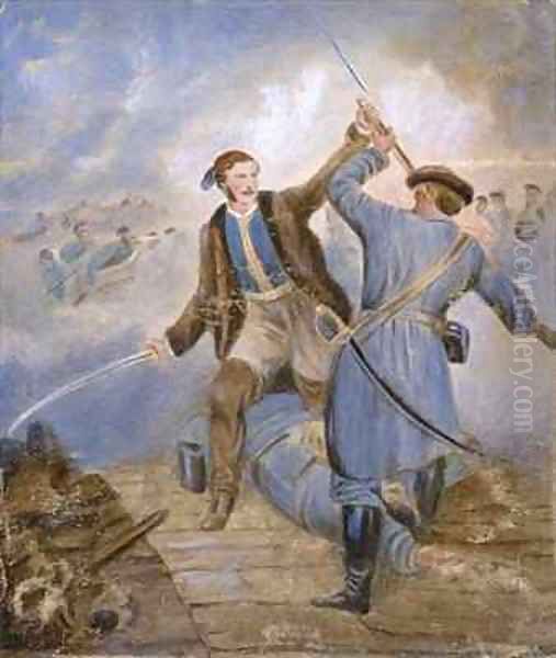 Major CC Teesdale winning the VC at Kars Oil Painting by Chevalier Louis-William Desanges