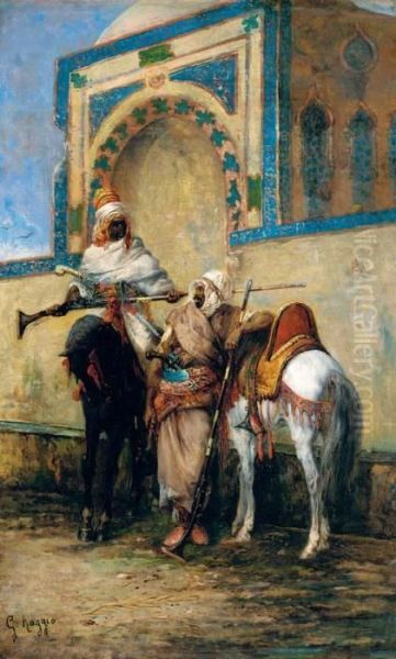 Arab Horsemen Oil Painting by Giuseppe Raggio