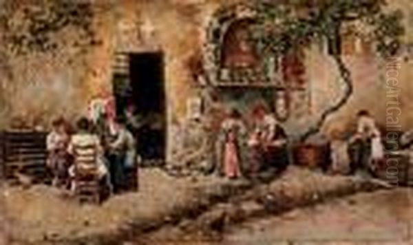 Cortile Napoletano Oil Painting by Raffaele Ragione