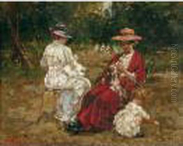 Signore E Bimba Nel Parco Oil Painting by Raffaele Ragione