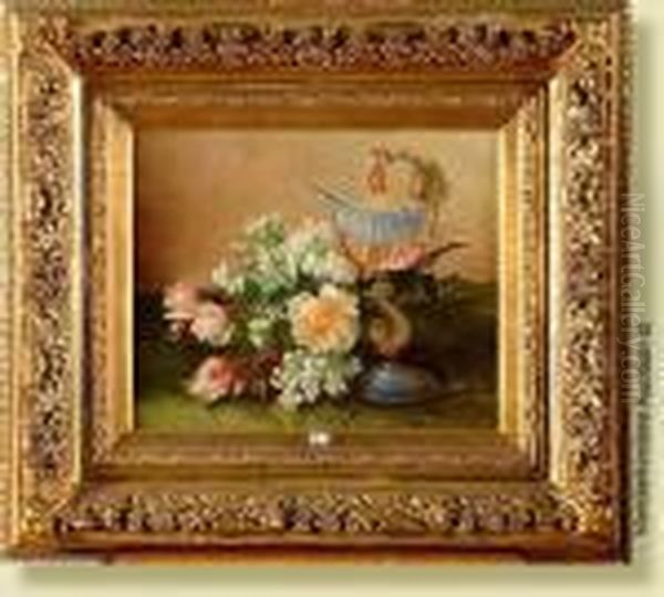 Nature Morte Aux Fleurs Et A La Coupe Oil Painting by Jules Felix Ragot