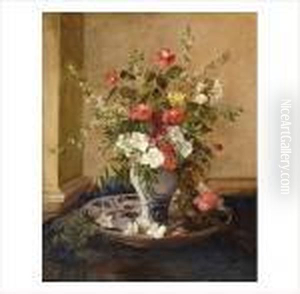 Faience Et Bouquet De Fleurs Oil Painting by Jules Felix Ragot