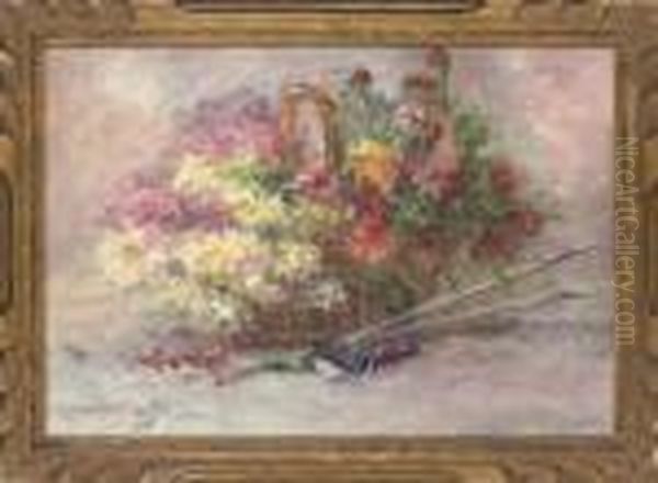 Chrysanthemums In A Basket Oil Painting by Jules Felix Ragot