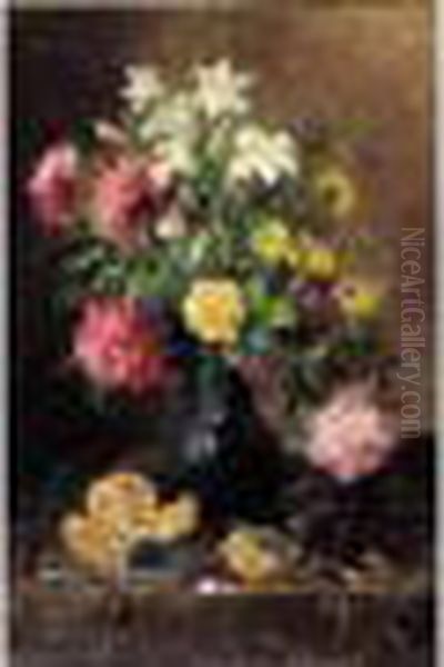 Bouquet De Fleurs Et Quartier D'orange Oil Painting by Jules Felix Ragot