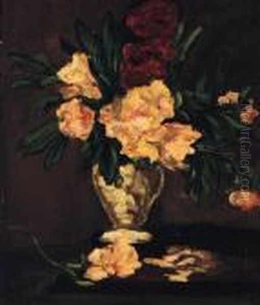 Summer Flowers In A Glass Vase Oil Painting by Jules Felix Ragot