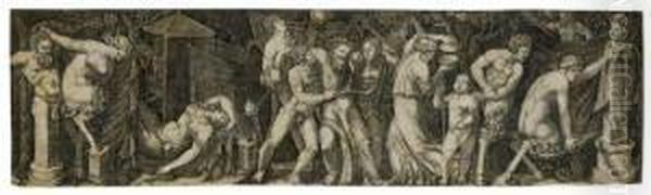 Bacchanale Scene Oil Painting by Marcantonio Raimondi