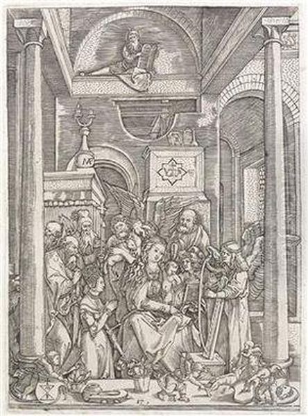 Adoration Of The Virgin Oil Painting by Marcantonio Raimondi