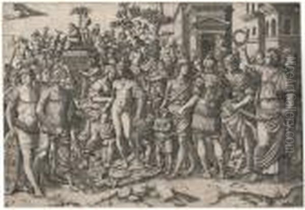 A Triumph Oil Painting by Marcantonio Raimondi