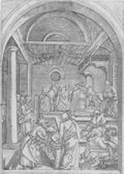 Der Zwolfjahrige Jesus Im Tempel Oil Painting by Marcantonio Raimondi