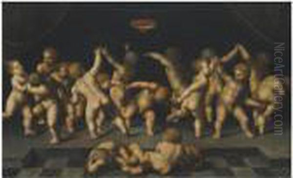 Dancing Putti Oil Painting by Marcantonio Raimondi