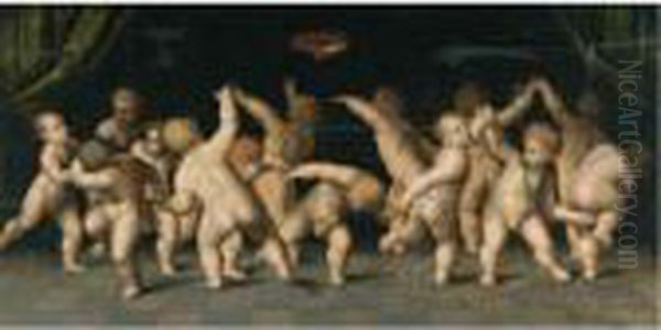 A Frieze Of Dancing Putti Oil Painting by Marcantonio Raimondi