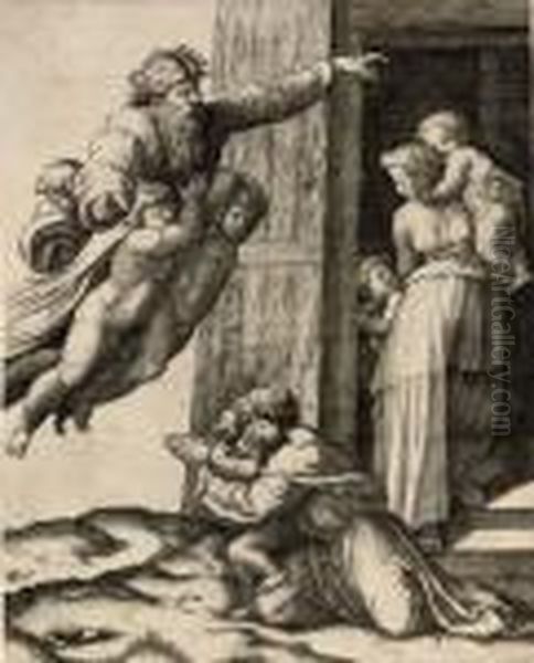 God Appearing To Noah Oil Painting by Marcantonio Raimondi