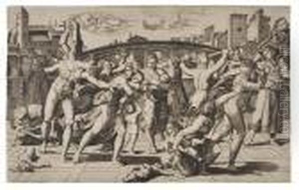 Massacre Of The Innocents Oil Painting by Marcantonio Raimondi