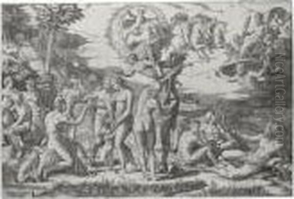 The Judgement Of Paris (bartsch 245) Oil Painting by Marcantonio Raimondi