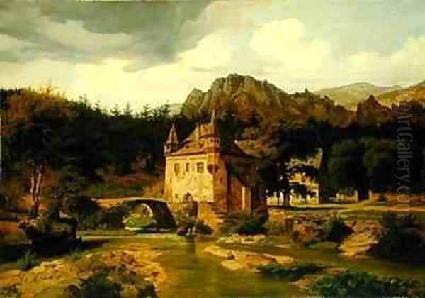 Castle in the Mountains Oil Painting by Carl Dahl