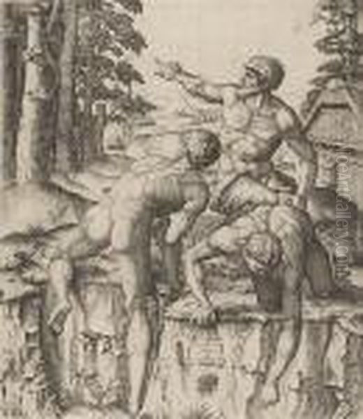 The Climbers Oil Painting by Marcantonio Raimondi