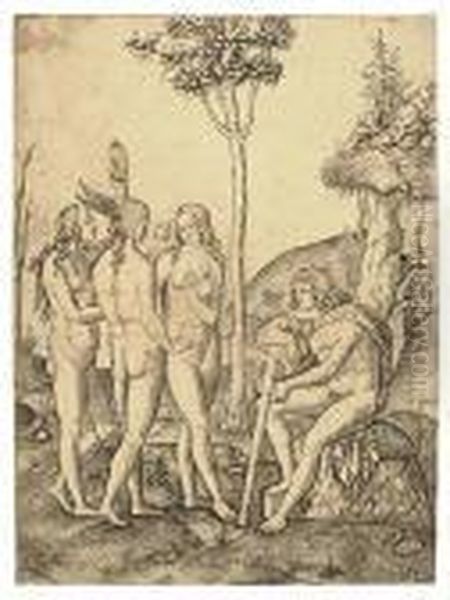 The Judgment Of Paris Oil Painting by Marcantonio Raimondi