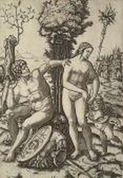 Mars, Venus And Cupid Oil Painting by Marcantonio Raimondi