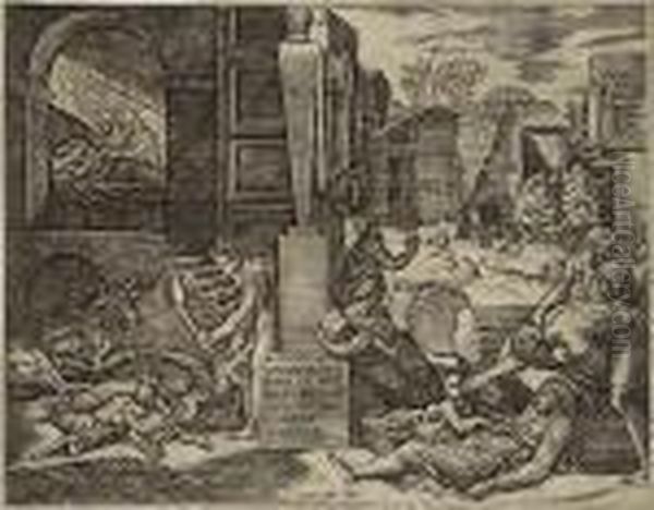 The Plague Oil Painting by Marcantonio Raimondi