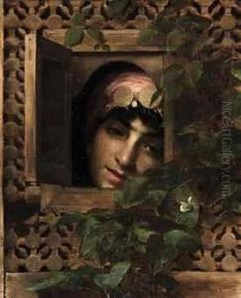 An Oriental Woman At A Window Oil Painting by Theodore Jacques Ralli