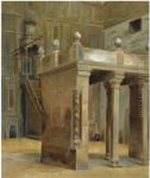 Interior Of A Mosque, Cairo Oil Painting by Theodore Jacques Ralli