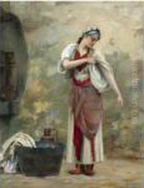 La Lavandiere (the Laundress) Oil Painting by Theodore Jacques Ralli