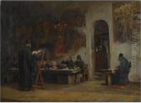 Refectory In A Greek Monastery (mount Athos) Oil Painting by Theodore Jacques Ralli