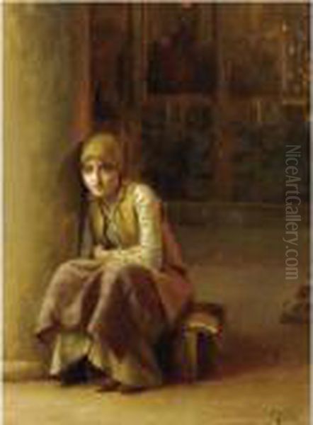 A Pensive Moment Oil Painting by Theodore Jacques Ralli