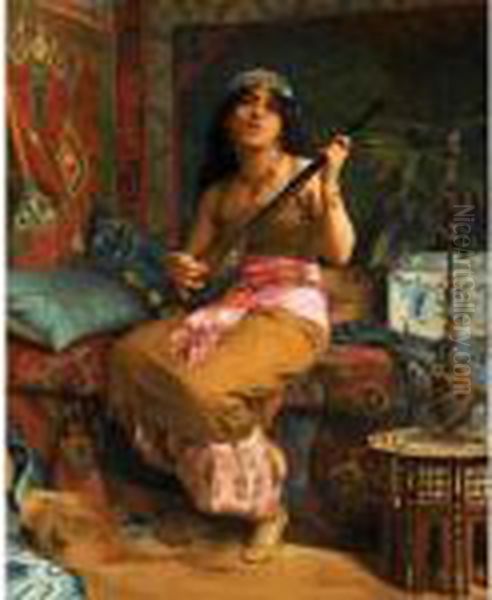 Nasli (jouant De Le Guitare) Oil Painting by Theodore Jacques Ralli