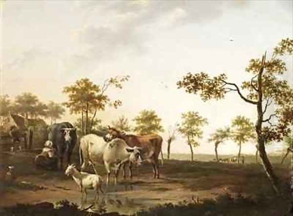 Cows and Goats in the Countryside Oil Painting by Dionys van Dongen