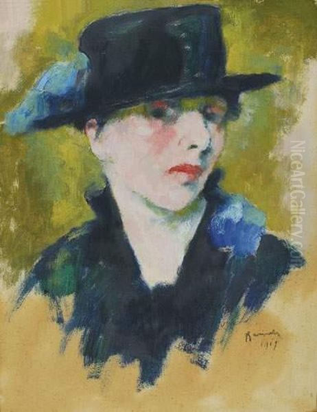 Vrouw Met Hoed Oil Painting by Henri Ramah