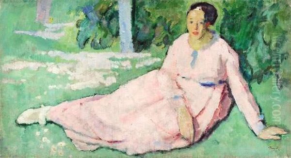 La Femme En Rose (ca.1917) Oil Painting by Henri Ramah