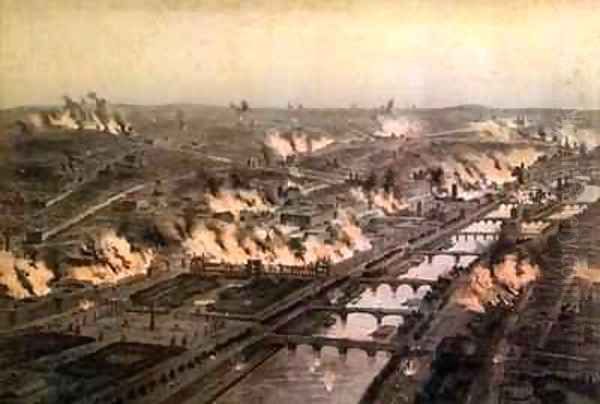 Panorama of the Fires in Paris during the Commune Oil Painting by E. Daroy