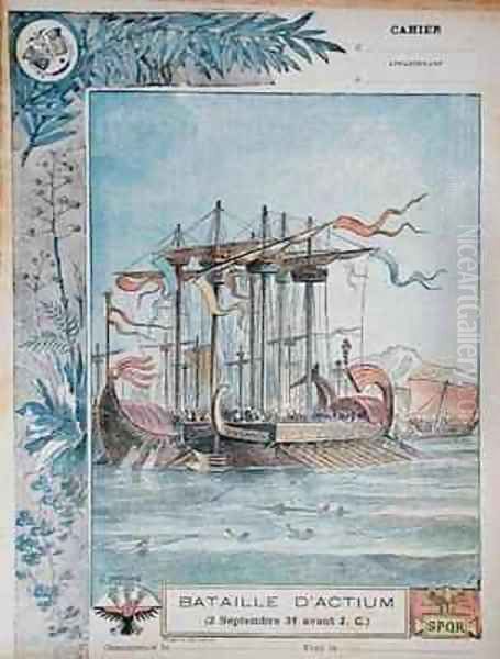 Cover of school exercise book illustrating the Battle of Actium Oil Painting by G. Dascher