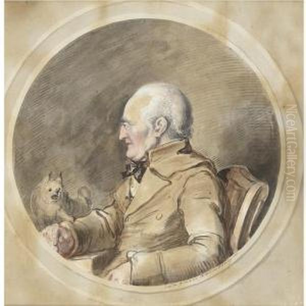 Portrait Said To Be Of Baron Munchhausen, Seated In Profile, With His Dog Oil Painting by Johann Heinrich Ramberg