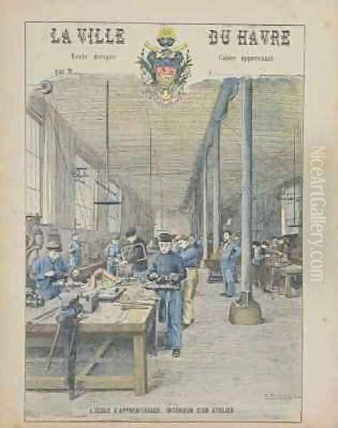 Apprentice School Interior of a Workshop Oil Painting by G. Dascher