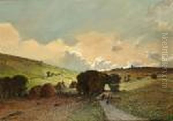 A Country Lane With Shepherd Oil Painting by Jules Louis Rame