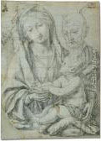 Black Chalk Heightened With 
White, On Blue Paper, Squared In Black Chalk And Pricked For Transfer Oil Painting by Bartolomeo Ramenghi (Bagnacavallo)