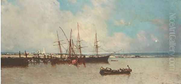 The deserted harbour Oil Painting by Jean Baptiste Henri Durand-Brager