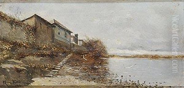 Paisaje Con Casa Y Lago, 1901 Oil Painting by Manuel Ramos Artal