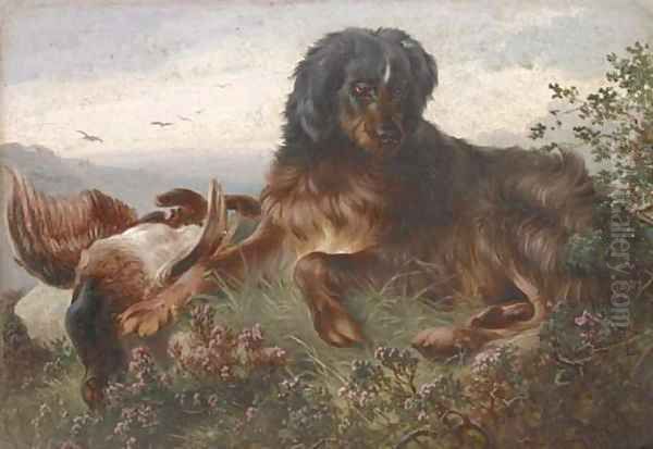 A gundog with a grouse Oil Painting by Alfred Dawson