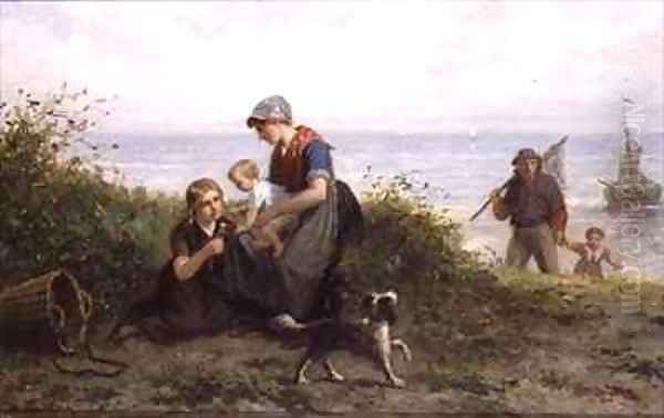 The Fishermans Family Oil Painting by J.J.M. Damschroeder