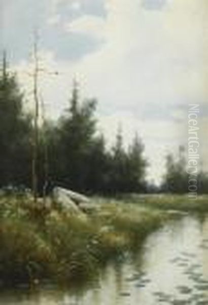 Stream With Trees Oil Painting by Milne Ramsey