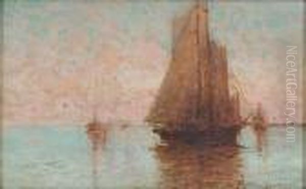 Sailboats At Sunset Oil Painting by Milne Ramsey