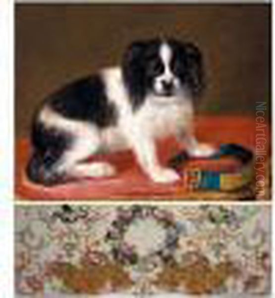 Study Of A Dog Seated On A Red Cushion Together With Its Collar Oil Painting by Jean Ranc